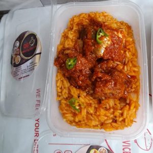 Jollof Rice, Fish and Beef (per plate - maximum 3)